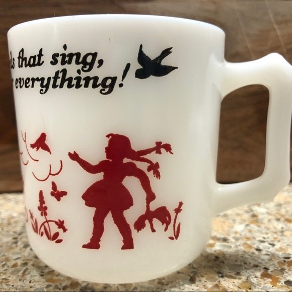 Hazel Atlas Milk Glass Mug White Red Kiddieware Child’s Thank You Prayer Vintage - Picture 4 of 6